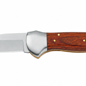 Navajas de bolsillo plegables con mango de madera marrón, hoja curva plateada, bolster metálico y remaches de latón para camping al aire libre y uso diario - Product Image 6