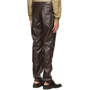Brown Leather <b>Men</b> Pants Straight Fit Mid Waist Zipper Fly Casual <b>Winter</b> <b>Trousers</b> by amrid leather - Product Image 6