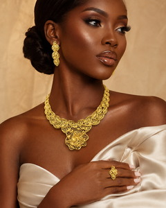 Classic Gold Plated African Statement Necklace Box Chain Necklace with Flower Design Brass Jewelry for Weddings and Parties - Product Image 3