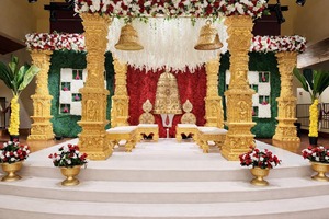 RajMahal Theme Wedding White Mastani Mandap Royal Wedding Event Mandap Decoration Gorgeous Indoor Golden Carved Wedding Mandap - Product Image 6