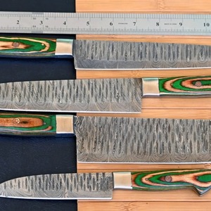 Juego de Cuchillos de Cocina de Acero de Damasco con Mango de Madera, Cuchillos de Chef Profesionales con Hojas Rectas, 4 Piezas OEM - Product Image 4