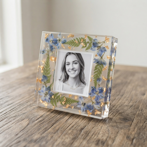 REHMAN CRAFT Cadre photo personnalisé en acrylique fait main avec fleurs pressées, impression UV, transparent, flocons d'or botaniques, pour table - Product Image 3