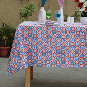 Printed Floral Cotton Linen Tablecloth <b>Outdoor</b> Use Washable Classic Style Blue Patterned Dining Cover - Product Image 5