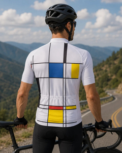 Maillot de Ciclismo para Hombre, Manga Corta, Verde Lima, Azul Marino, Patrón Geométrico, Transpirable, para Ciclismo de Carretera y MTB - Product Image 6