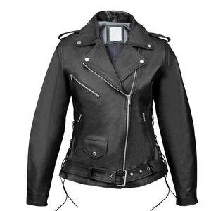 Chaqueta de moto de cuero genuino para mujer, ropa de invierno cálida, opción elegante e informal. - Product Image 1