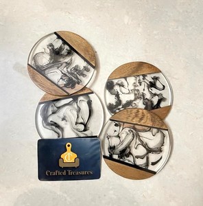 Juego de posavasos de madera natural y resina con diseño de ondas azules, diseño moderno para vajilla, tapetes y almohadillas antideslizantes para mesa, mantel individual. - Product Image 6