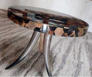 Mesa Auxiliar con Incrustaciones de Cuerno de Búfalo Natural, Mesa de Esquina Hecha a Mano de Lujo para Sofá, Mesa de Té, Decoración del Hogar, Muebles - Product Image 6