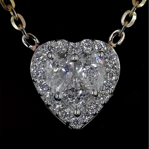 Trendy Heart Shape Lab Grown Diamond Halo Pendant Necklace with Link <b>Chain</b> for Women's Wedding Engagement in Yellow Gold - Product Image 3