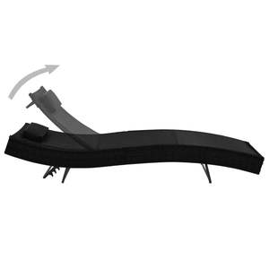 Chaise longue en polyrotin noir avec accoudoirs réglables, caractéristiques standard pour une détente confortable - Product Image 2