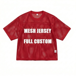 Mesh Jersey Full Custom Red Breathable Short Sleeve Crew Neck Unisex Soccer Apparel Adult Size S Screen Printing - Product Image 1