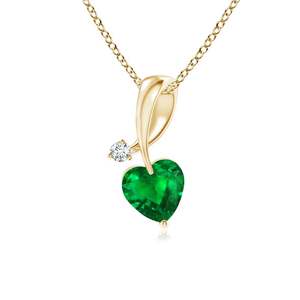 14K <b>Solid</b> <b>Gold</b> Natural Emerald Heart-Shaped Ribbon <b>Pendant</b> With Diamond Classic Fine Jewellery Anniversary Gift For Her 2026 - Product Image 1