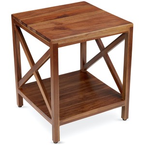 Industrial Teak Wood <b>Side</b> <b>Table</b> Metal Legs Wholesale | Handcrafted Moradabad - Product Image 3