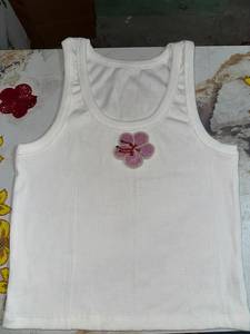 <b>White</b> Ribbed Baby Tank Top Beaded Flower Embroidery <b>Vest</b> Knit <b>Bodysuit</b> for Girls - Product Image 1