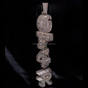 Luxury 925 Silver Moissanite Vertical <b>Name</b> Pendant Gold Plated Hip Hop <b>Necklace</b> Personalized Unisex GIA Certified Jewelry - Product Image 1