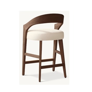 Tabouret de bar moderne en bois massif, chaise de bar rembourrée, tabouret contemporain pour îlot de cuisine, café, restaurant, hôtel - Product Image 4