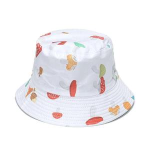 White Cartoon Mushroom Print Bucket <b>Hat</b> Unisex Children Spring <b>Summer</b> Casual Beach Wear - Product Image 1