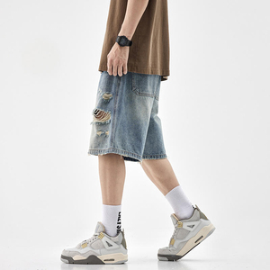 Shorts de Mezclilla Rectos para Hombre, 100% Algodón, Transpirables, de Secado Rápido, Ecológicos, Cintura Media, Estampado Digital, Estilo Urbano, Alta Calidad - Product Image 5