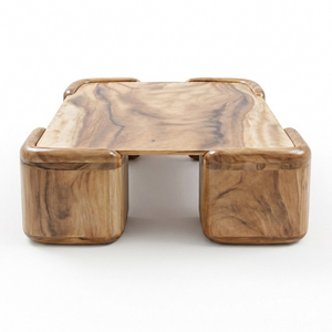 Mesa de Centro Moderna y Ecológica de Madera Suar, Diseño Único con Base de Bloques, Acabado Natural de Alta Calidad, Mueble Sólido y Duradero para el Hogar - Product Image 3