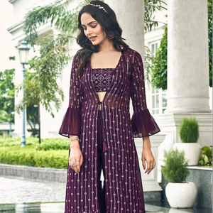 ชุดเสื้อคลุมเย็บสำเร็จรูป Georgette ฟรีไซส์ ประดับด้วยงานปักดิ้น เหมาะสำหรับคอลเลคชั่นชาวปากีสถานและอินเดีย - Product Image 1