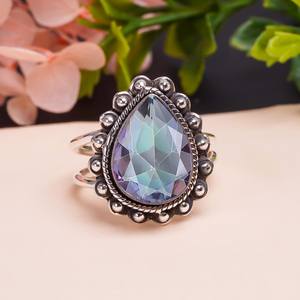 Bague en topaze mystique arc-en-ciel, argent sterling 925, réglable, pierre précieuse, bijoux bohèmes, cadeau de luxe fait main - Product Image 1