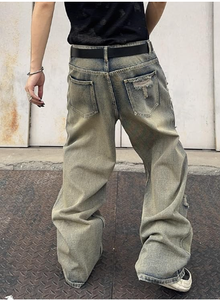 Pantalones Vaqueros Anchos para Hombre, Estilo Desgastado, Corte Holgado, Cintura Alta, Rotos, Estilo Urbano, de Algodón, para Otoño - Product Image 2