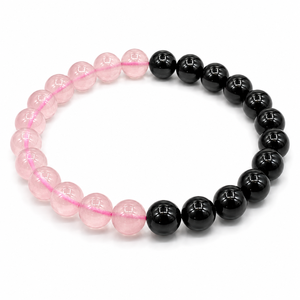 High Quality Natural Rose Quartz and Black Tourmaline Crystal <b>Bracelet</b> 8mm Beads For <b>Love</b> Healing Protection and Balance - Product Image 1