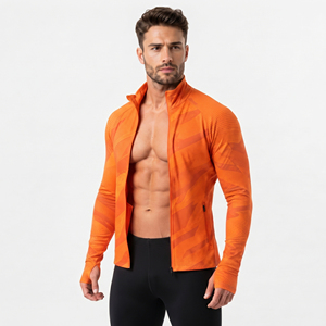 Veste de sport pour hommes en gros, haut de compression imprimé pour le yoga avec fermeture éclair, vêtements de sport respirants pour hommes, vestes à col montant - Product Image 4