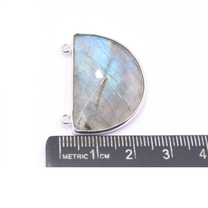 Labradorite Half Round Faceted Gemstone 925 Sterling Silver Bezel Silver Plated Pendant with Bail for Jewelry Making - Product Image 5