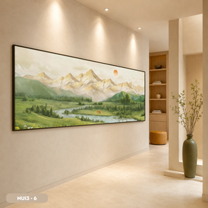 Peinture murale en soie paysage montagne et forêt, œuvre d'art faite à la main, décoration intérieure moderne, marque HALO, modèle NUI3 - 6, bon prix - Product Image 2