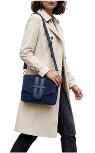 Bolso bandolera de gamuza azul con cierre de solapa y cierres metálicos para uso diario de mujer - Product Image 2