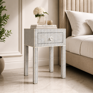 Modern Adjustable Bone Inlay Nightstand with <b>Single</b> Drawer for Bedroom Living Room Farmhouse & Hotel Use - Product Image 2
