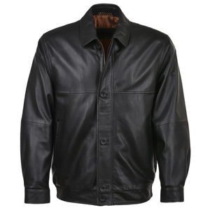 Men's Genuine <b>Leather</b> Bomber <b>Jacket</b> Turn-down Collar Zipper Closure Casual Autumn Wear Regular Fit Solid Color - Product Image 2