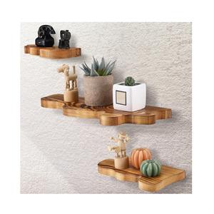 Estante Flotante Rústico con Borde Ondulado, Estantes de Madera con Borde Natural y Soportes Metálicos para Decoración del Hogar y Almacenamiento - Product Image 1