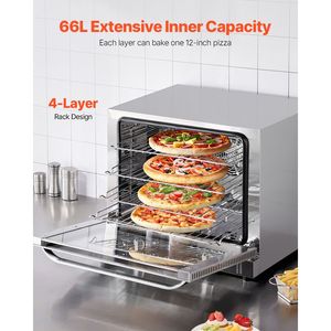 Forno da Banco Commerciale 66L a 4 Ripiani, 2800W, Elettrico per Cottura, con Porta in Vetro Temperato, Griglie in Rete, Vassoio a Clip, Spina USA e AU - Product Image 2