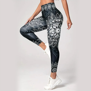 High Waist Full Length Yoga <b>Leggings</b> Gradient Color Print Contrast Stitch Spandex Polyester Four-Way Stretch Pants - Product Image 4