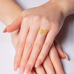 18K Gold Plated Double Flower Open <b>Adjustable</b> <b>Ring</b> for Women Modern Floral Blossom Finger <b>Ring</b> Minimalist Fashion Jewelry - Product Image 2