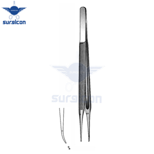 Suturing Micro Forceps <b>12</b> cm / 4-3/4 Inch Curved with 0.3 mm Tip and 1:2 Teeth Stainless Steel Microsurgical Instrument - Product Image 2