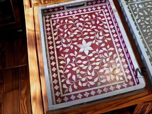 Red Bone Inlay Tray – Floral Serving Tray, Handmade Decorative Catchall, Luxury Home Decor - Product Image 4