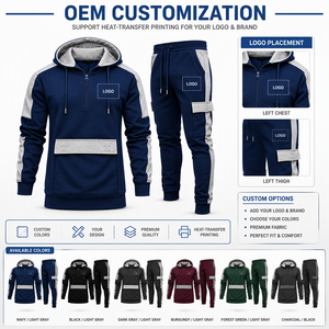 Conjunto deportivo azul marino para hombre, sudadera con capucha y pantalones jogger, conjunto informal de dos piezas. - Product Image 5