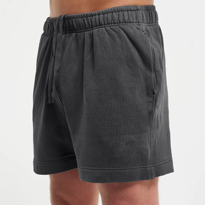 Shorts de sport pour hommes, personnalisés avec logo brodé, cordon de serrage, respirants, séchage rapide, en molleton de coton épais, couleur unie, coupe oversize, poids lourd - Product Image 5