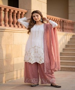 Viral Designer Georgette Embroidery Sequence Work Floor-Length Party Suit Set Pearl Moti Women Fashion Collection 84890 Dusty - Product Image 1