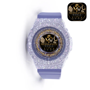 Montre Moissanite World Luxury Antique Coin Iced Quartz 40mm Boîtier Rond Bracelet 20mm Bracelet en Silicone Violet Unisexe - Product Image 2