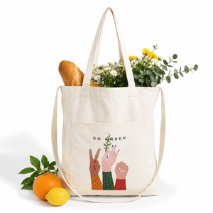 <b>Mini</b> Canvas Long Rope Handle Tote Bag with Pockets Zipper Closure Medium for Women Party Use - Product Image 3