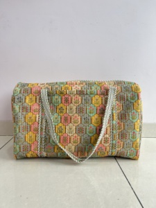 Handicraftplus Cotton Quilted Luxury Duffle <b>Bag</b> Women's Handbag Eco-Friendly Tote <b>Bag</b> Large Durable Overnight <b>Gym</b> <b>Bag</b> Handmade - Product Image 3