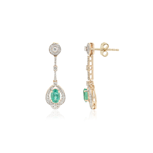 100% Natural Zambian Emerald & Diamond Water Drop <b>Dangle</b> <b>Earrings</b> For Women Wedding Handmade K14 Yellow <b>Gold</b> Jewelry - Product Image 3