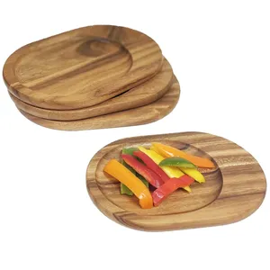 Juego de Bandejas Redondas de Madera Hechas a Mano, Estilo Moderno y Minimalista, con Soporte, Ecológicas, para Cocina, Comedor, Café, Té, Aperitivos, Hogar - Product Image 3