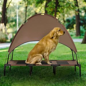 Lettino Rialzato Portatile per Cani 122x91 cm con Tettuccio Parasole Anti-UV Colore Caffè per Esterni - Product Image 2