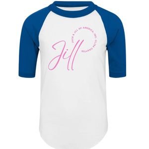 Jack and Jill White Royal Blue <b>Raglan</b> T Shirt Three Quarter Sleeve Graphic Crewneck Baseball Tee Casual Unisex <b>Top</b> for Events - Product Image 1