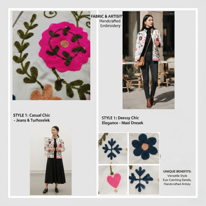 Chaqueta Artesanal Bordada con Flores, Tela de Algodón TNT, Bordado a Mano, Manga Larga, Bolsillos Laterales para Mujer, Estilo Boho Chic - Product Image 6