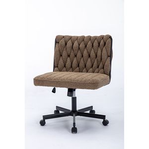 Modern Armless <b>Desk</b> Chair with Criss Cross Leg Wide Seat Home Office Work Meditation Wheels Included for Office Environment - Product Image 5